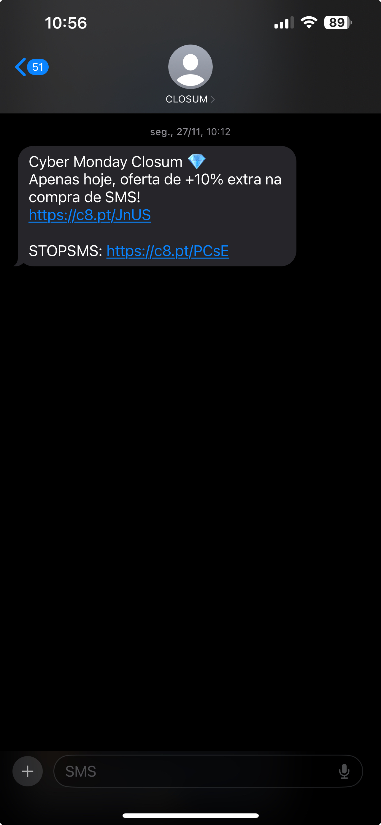 sms com opção de unsubscribe